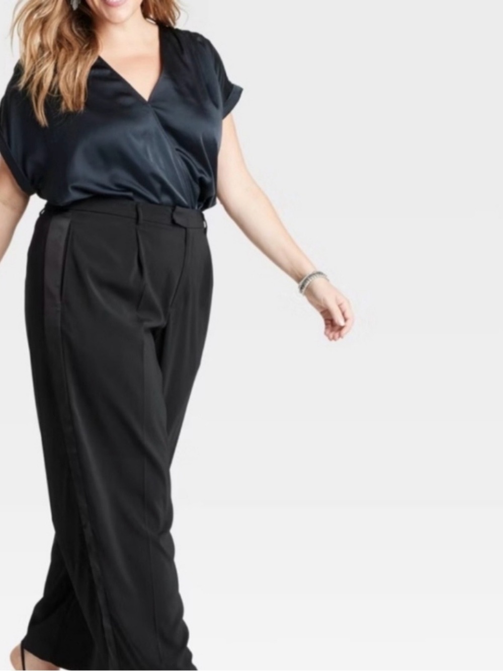 A New Day Wide Leg Trousers With Satin Stripe - Black Size 4
